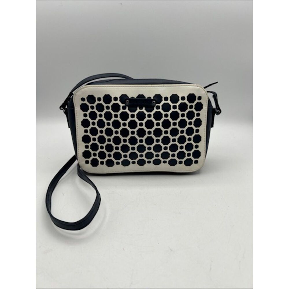 Vera Bradley Laser Cutout Crossbody Purse Bag Blue/White Geometric Faux Leather